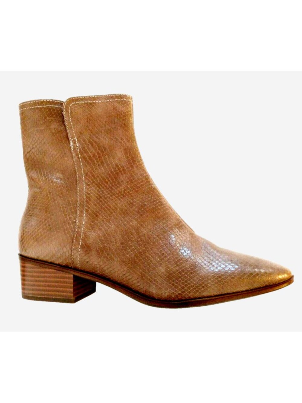 NWOB Rockport Geovana Leather Mid Bootie in Taupe Khaki Croc Look - Size 11M